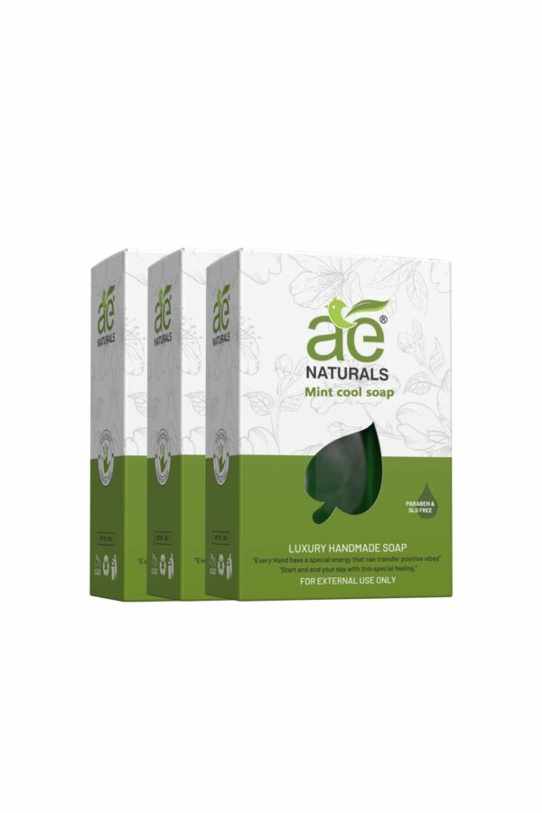 AE Naturals Handmade Mint Cool Soap With Glycerine Paraban Free 100g Pack of 3 - Image 2