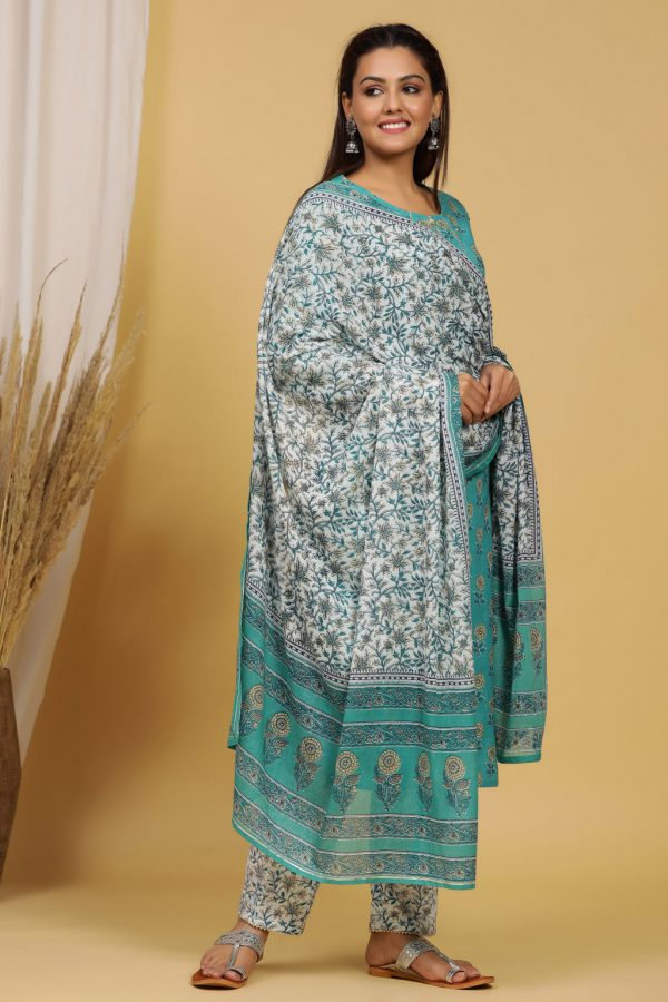 Cotton Roses Printed Kurti with Printed Pant & Beautiful Dupatta-1Set - Image 3