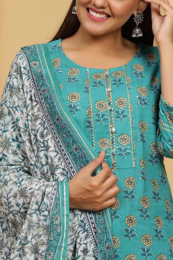 Cotton Roses Printed Kurti with Printed Pant & Beautiful Dupatta-1Set - Image 4