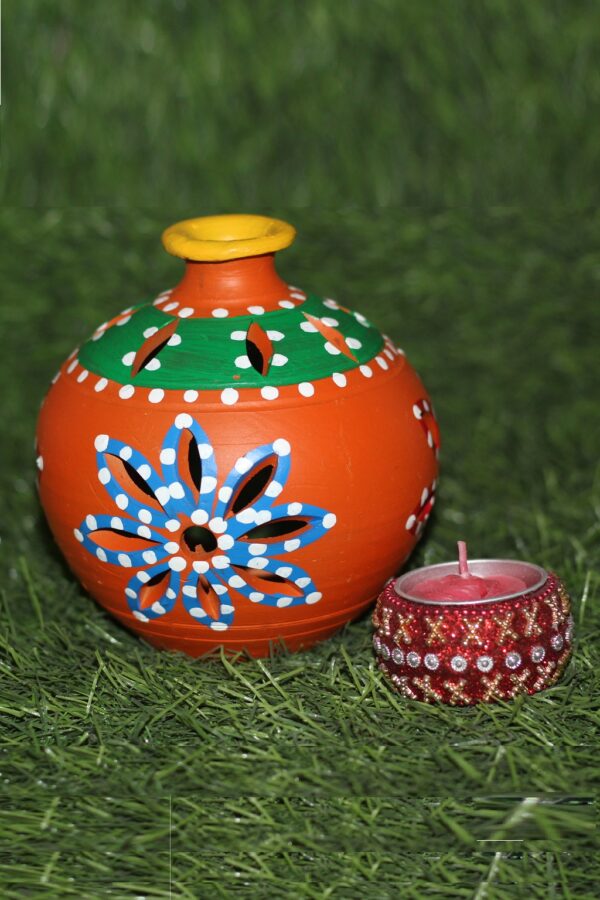 Orange Terracotta Pot Tea-Light Holder with Diya